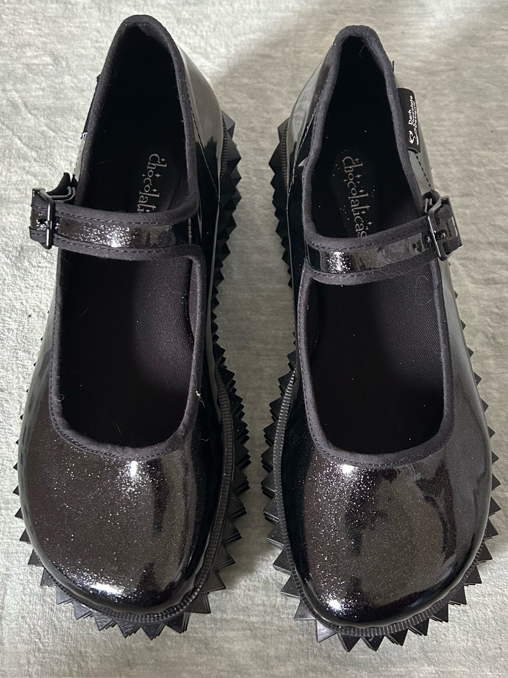 Dark Chocolate Design Black Glitter Platform Mary Jane studs Buckle Women's US 8